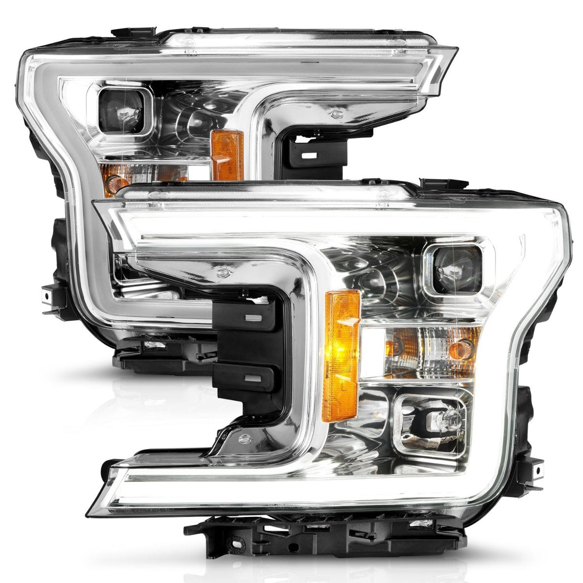 AnzoUSA 111399 Projector Headlights with Plank Style Switchback Chrome with Amber