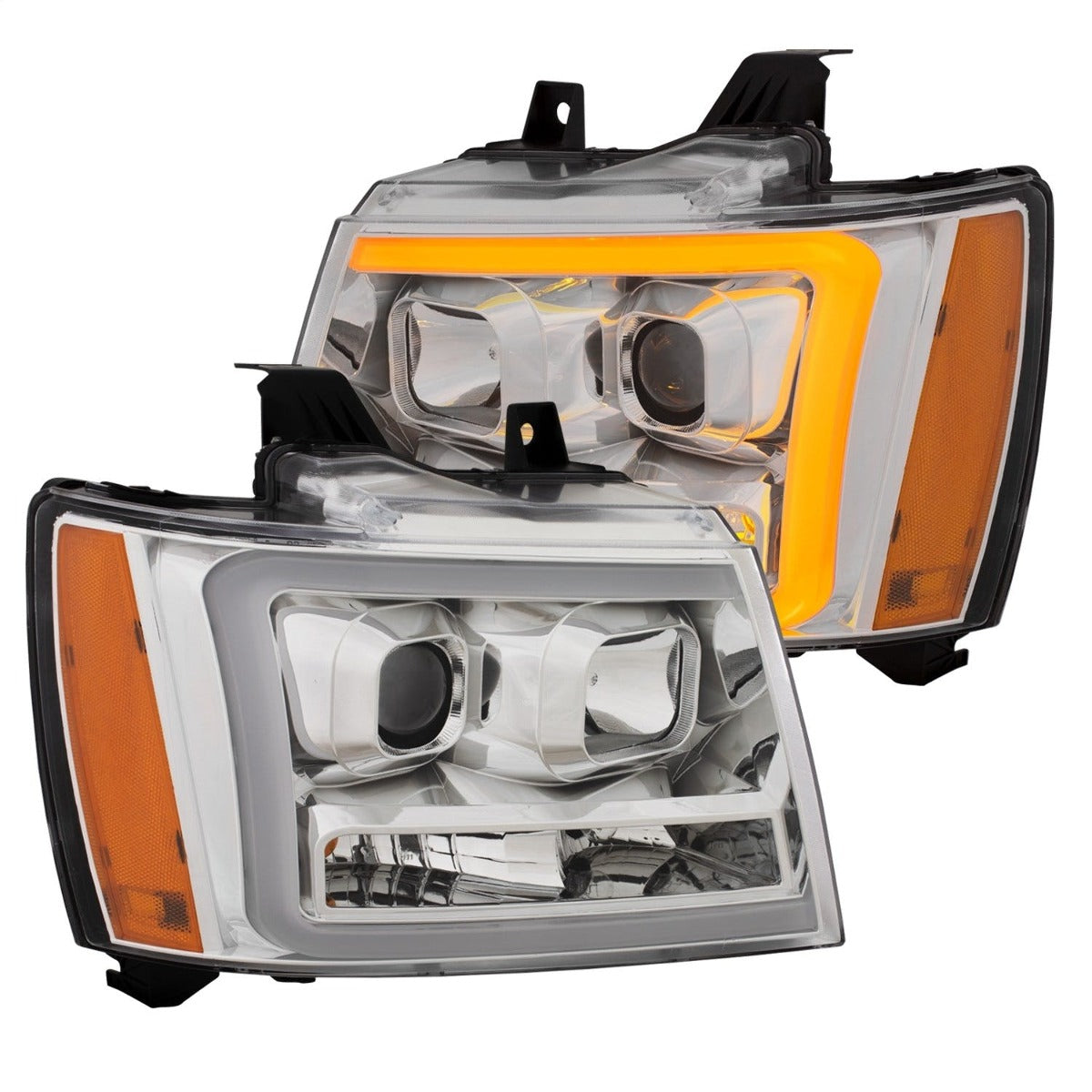 AnzoUSA 111403 Projector Headlights with Plank Style Switchback Chrome with Amber