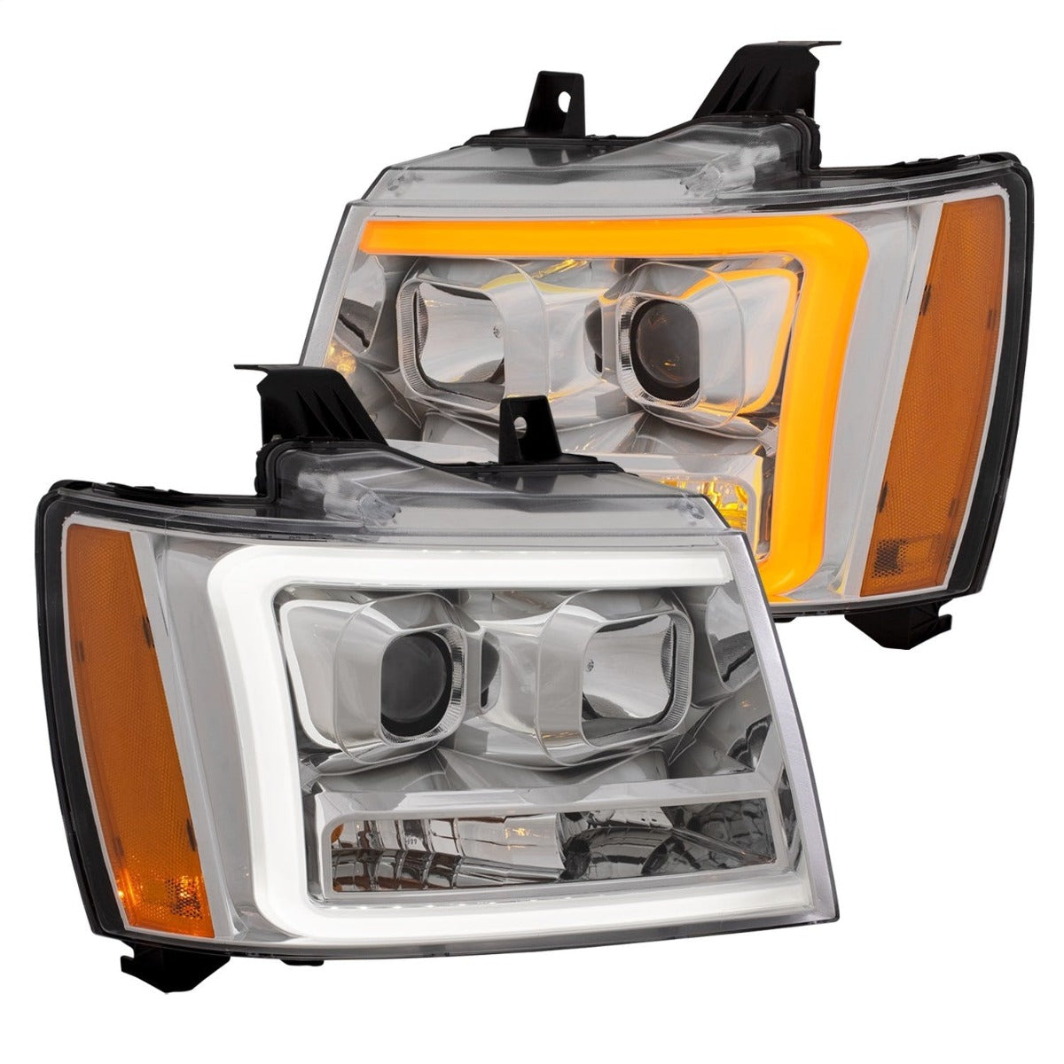 AnzoUSA 111403 Projector Headlights with Plank Style Switchback Chrome with Amber