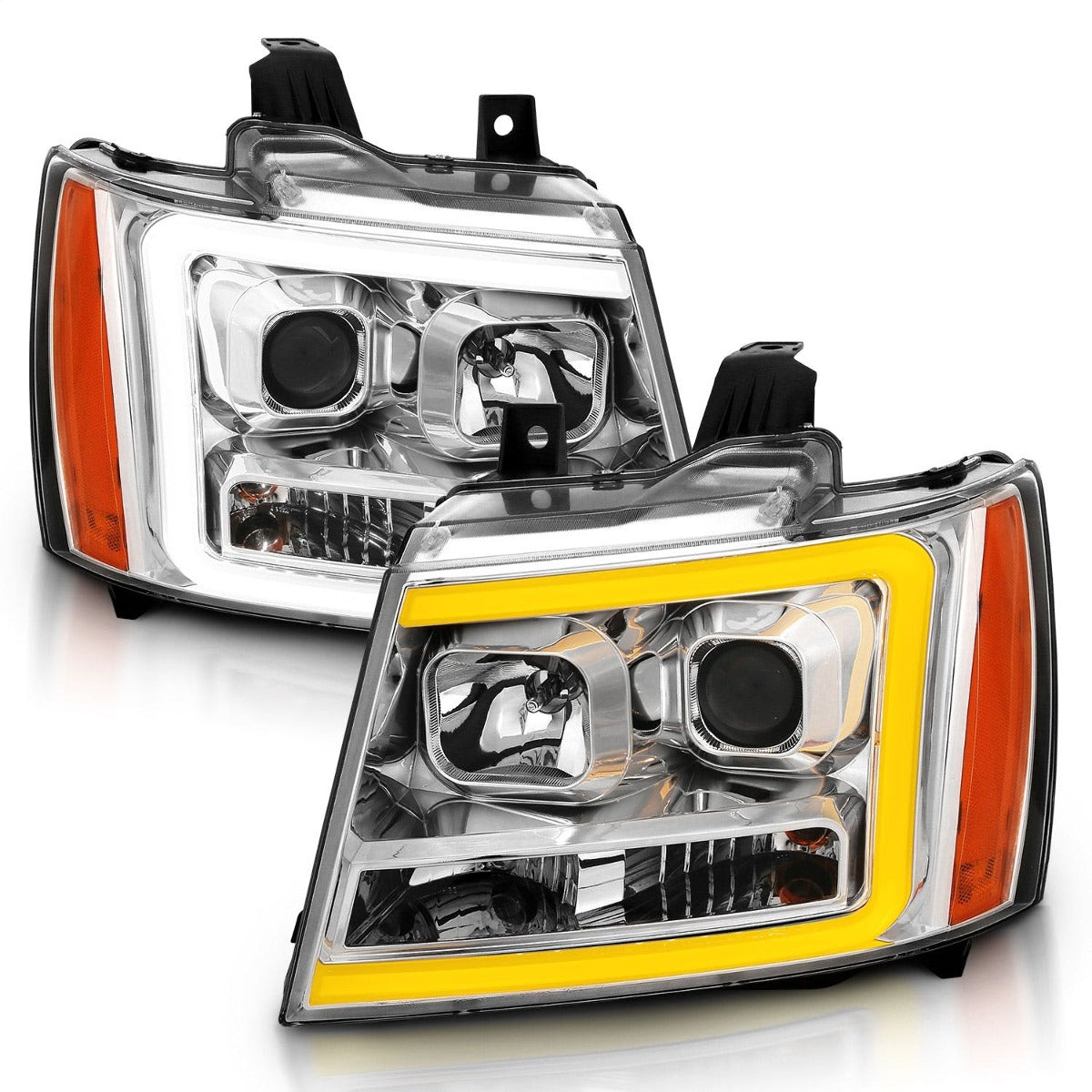 AnzoUSA 111403 Projector Headlights with Plank Style Switchback Chrome with Amber