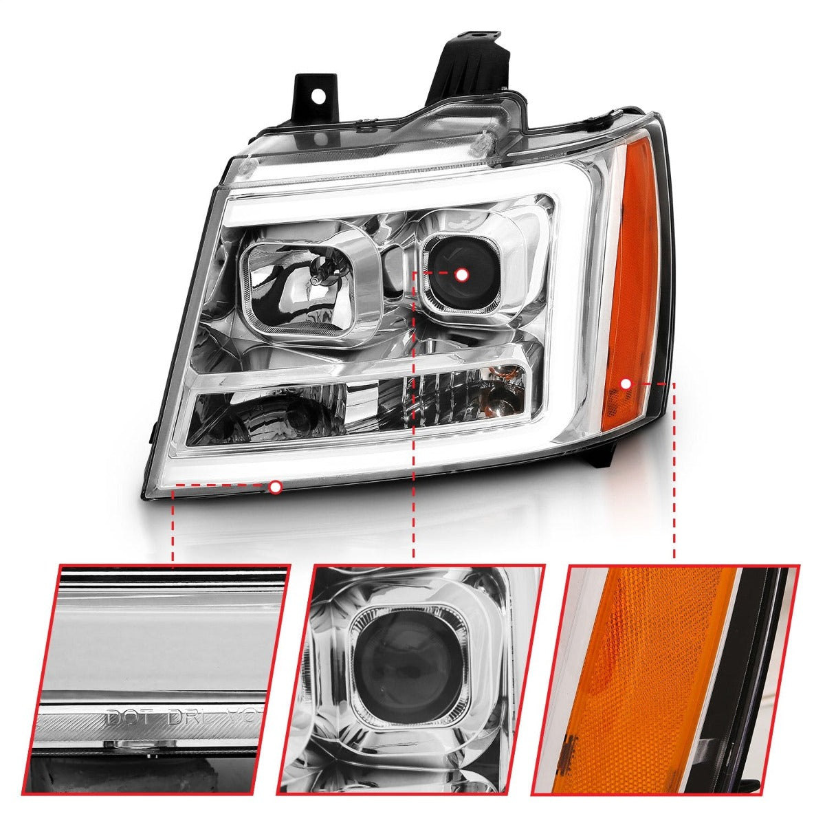 AnzoUSA 111403 Projector Headlights with Plank Style Switchback Chrome with Amber