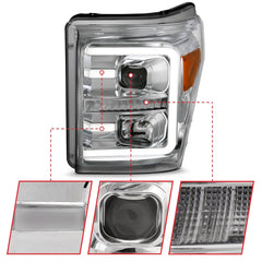 AnzoUSA 111407 Projector Headlights with Plank Style Switchback Chrome with Amber