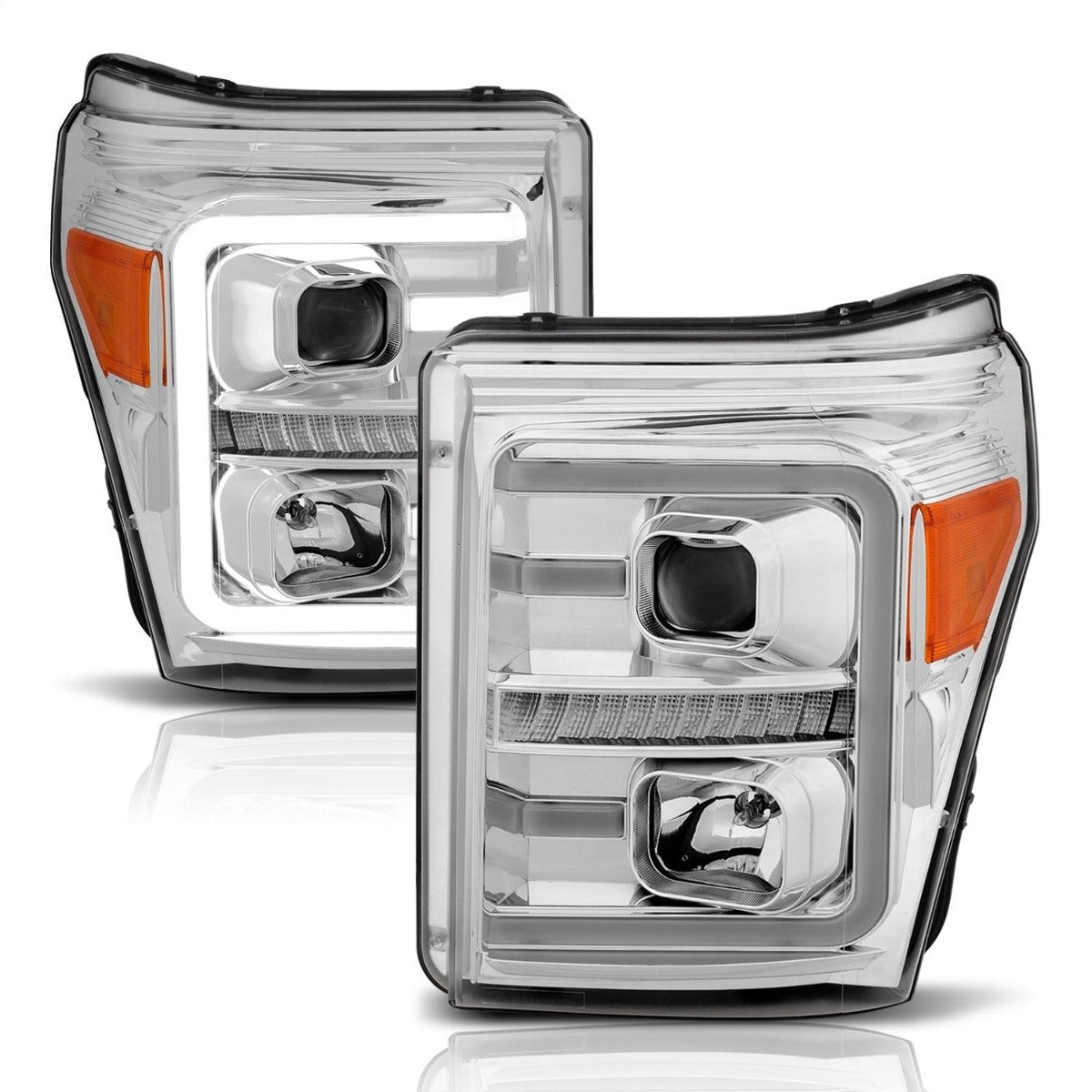 AnzoUSA 111407 Projector Headlights with Plank Style Switchback Chrome with Amber