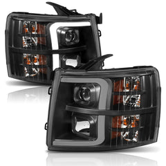 AnzoUSA 111410 Projector Headlights with Plank Style Switchback Black with Amber