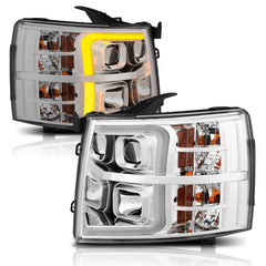 AnzoUSA 111411 Projector Headlights with Plank Style Switchback Chrome with Amber