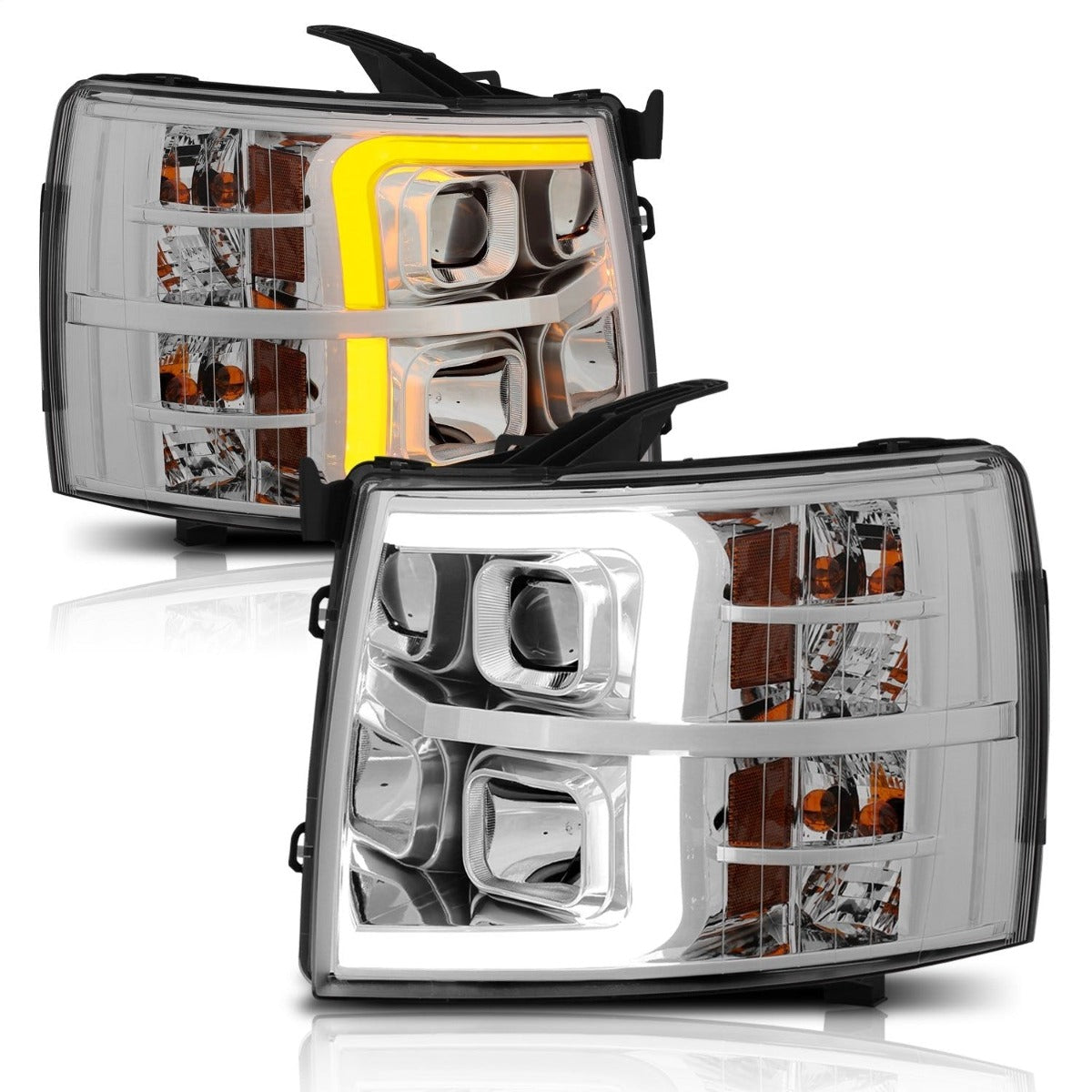 AnzoUSA 111411 Projector Headlights with Plank Style Switchback Chrome with Amber