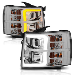 AnzoUSA 111411 Projector Headlights with Plank Style Switchback Chrome with Amber