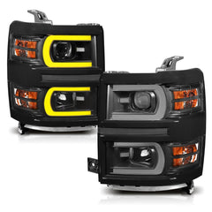 AnzoUSA 111412 Projector Headlights with Plank Style Switchback Black with Amber