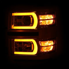 AnzoUSA 111413 Projector Headlights with Plank Style Switchback Chrome with Amber