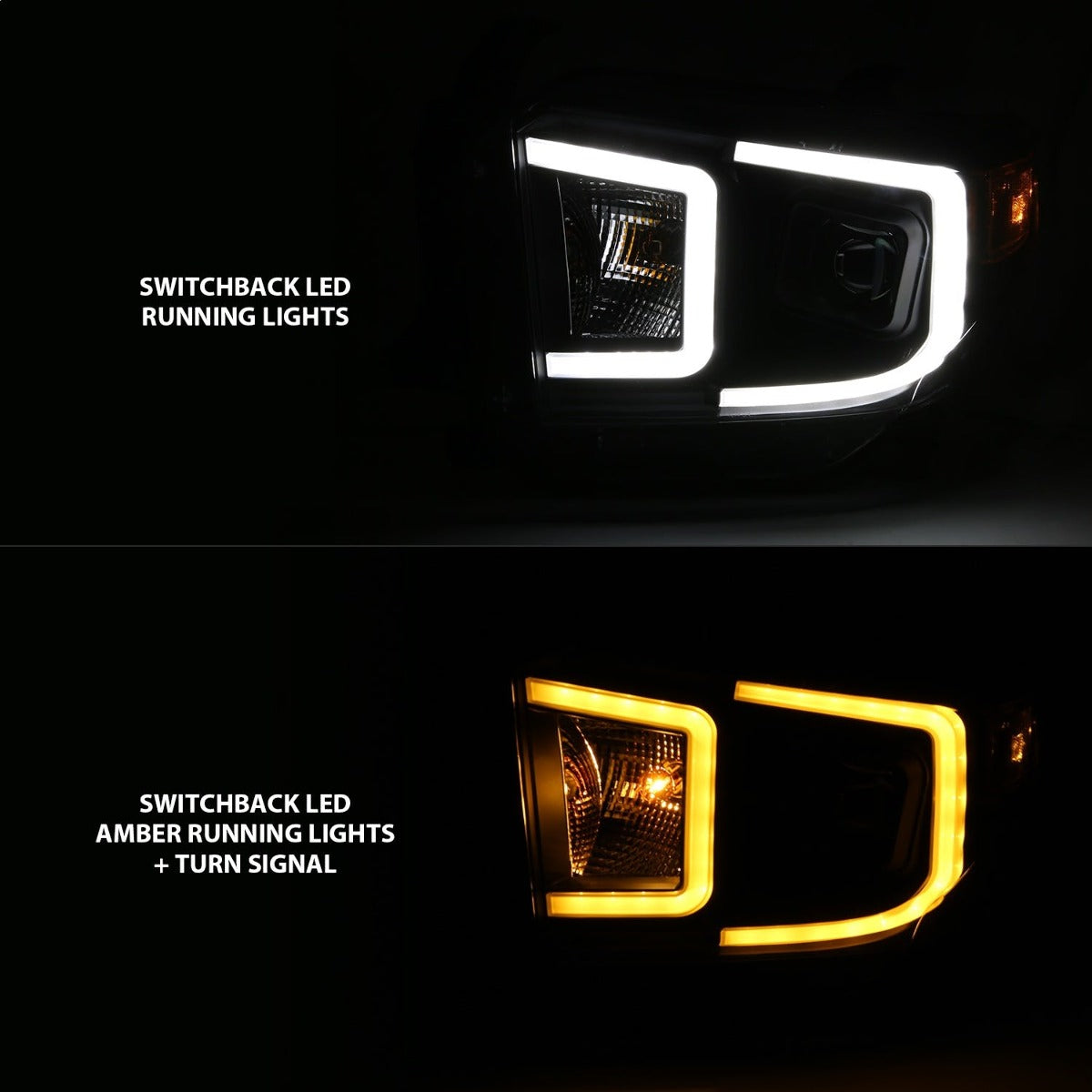 AnzoUSA 111414 Projector Headlights with Plank Style Switchback Black with Amber