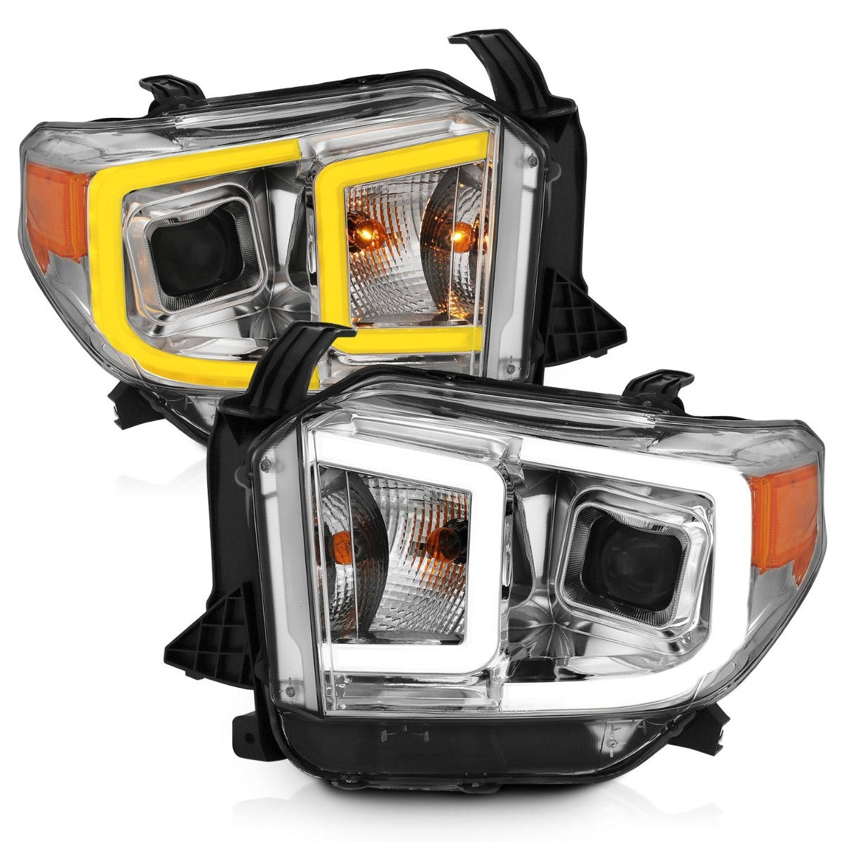 AnzoUSA 111415 Projector Headlights with Plank Style Switchback Chrome with Amber