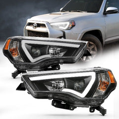 AnzoUSA 111416 Projector Headlights with Plank Style Switchback Black with Amber
