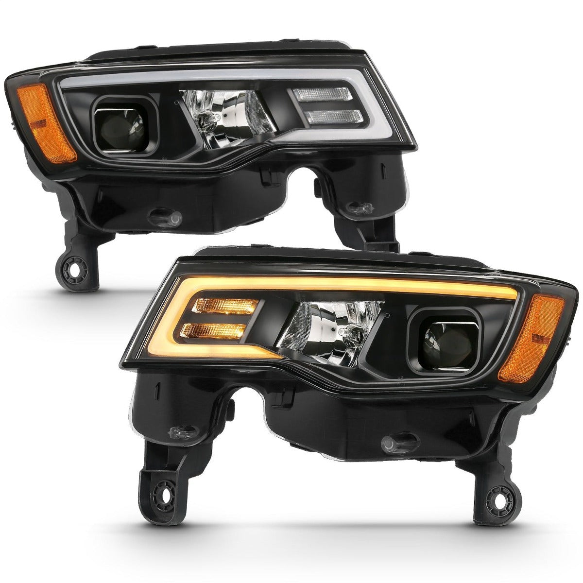 AnzoUSA 111418 Projector Headlights with Plank Style Switchback Black with Amber