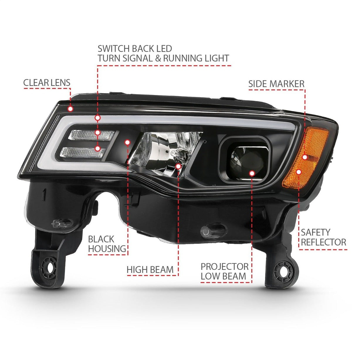 AnzoUSA 111418 Projector Headlights with Plank Style Switchback Black with Amber