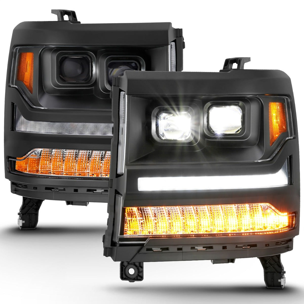 AnzoUSA 111420 LED Projector Headlights with Plank Style Black with Amber