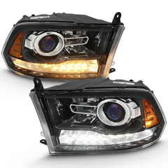 AnzoUSA 111439 Projector Plank Style Switchback Headlights Halo Black Amber (OE Style)