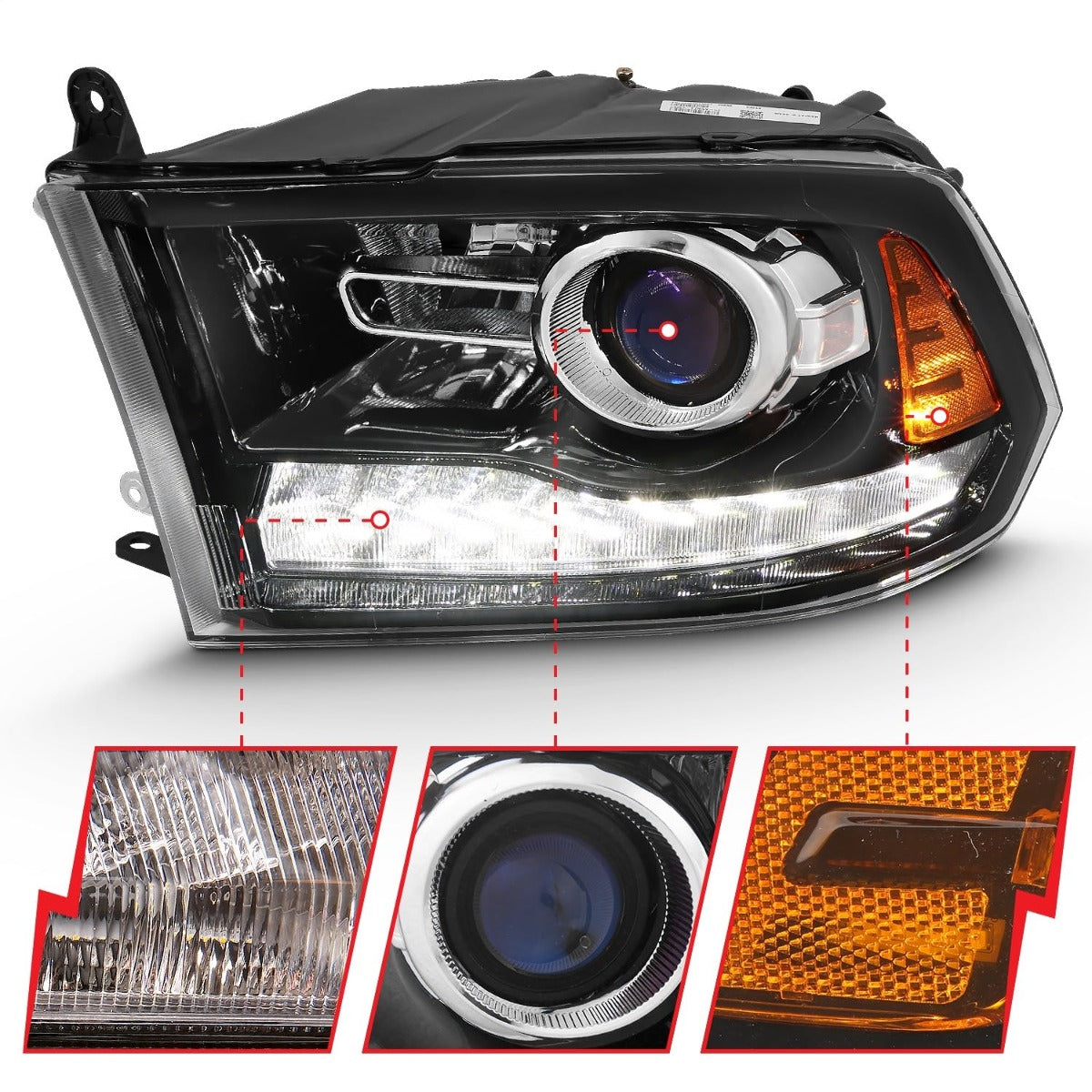 AnzoUSA 111439 Projector Plank Style Switchback Headlights Halo Black Amber (OE Style)