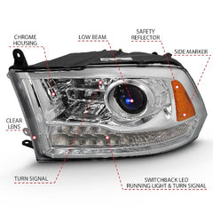 AnzoUSA 111440 Projector Plank Style Switchback Headlights Halo Chrome Amber (OE Style)
