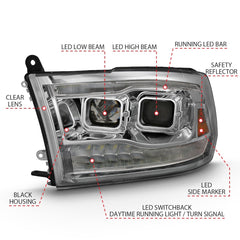 AnzoUSA 111441 Projector Headlights. Switchback Black Amber