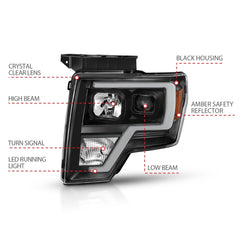 AnzoUSA 111443 Projector Light Bar Headlights Black Amber