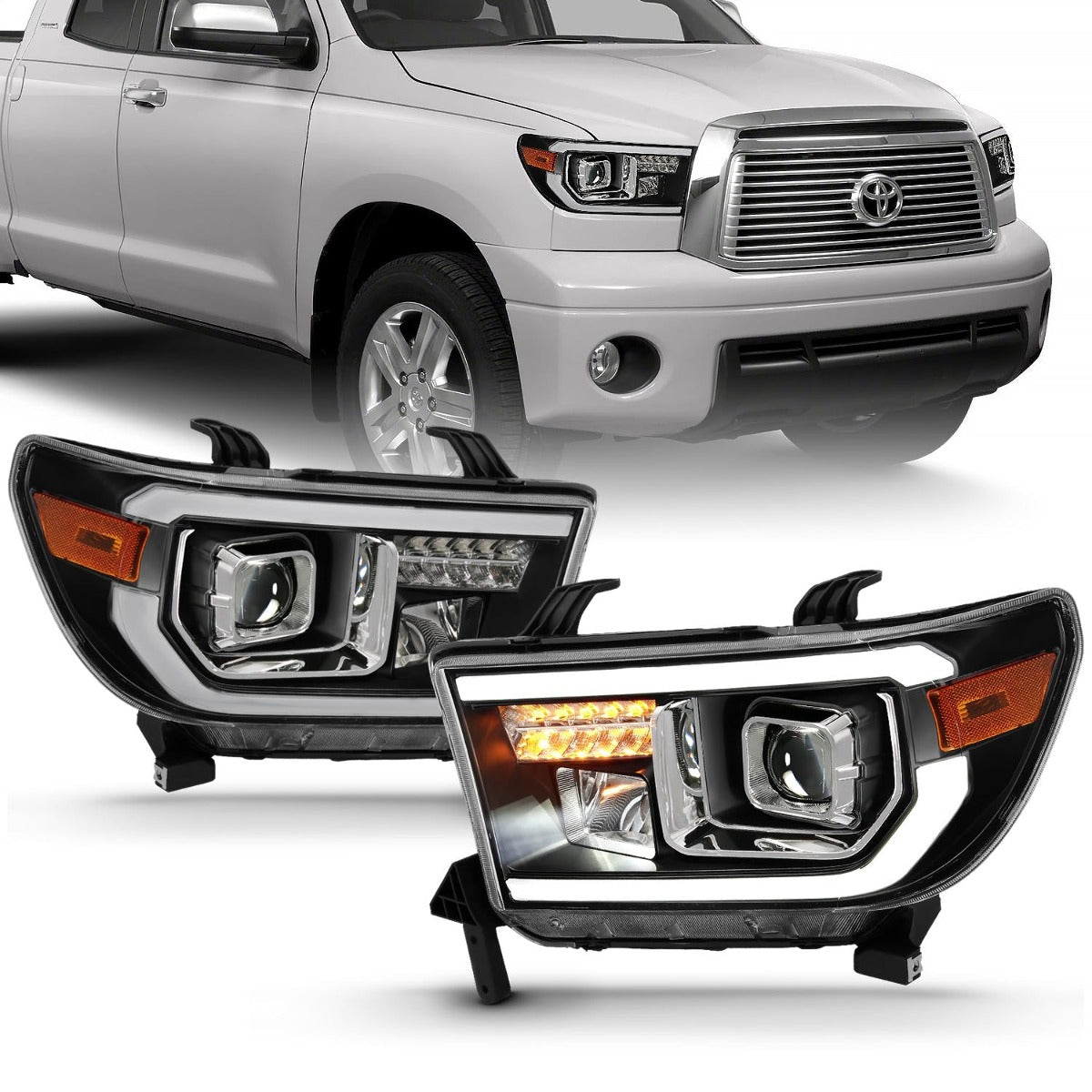 AnzoUSA 111447 Projector Light Bar Headlights Black Amber(LED High Beam) (Halogen Bulb Version)