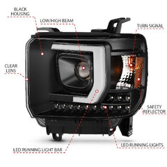 AnzoUSA 111450 Projector Plank Style Headlight Black With Drl