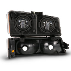 AnzoUSA 111452 Crystal Headlight with Signal Light Black Amber (4 Pcs)