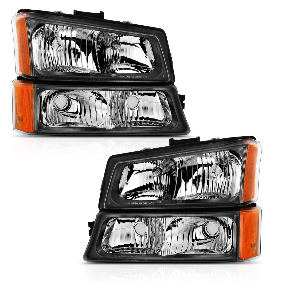 AnzoUSA 111452 Crystal Headlight with Signal Light Black Amber (4 Pcs)