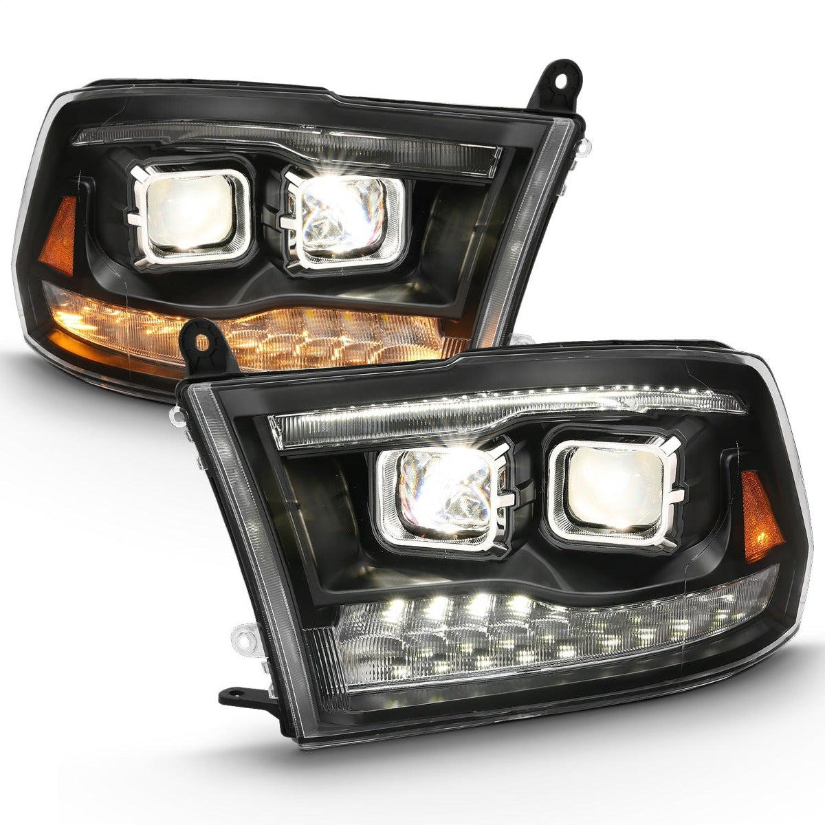 AnzoUSA 111464 LED Projector Plank Style Switchback Headlights Halo Black Amber (OE Style)