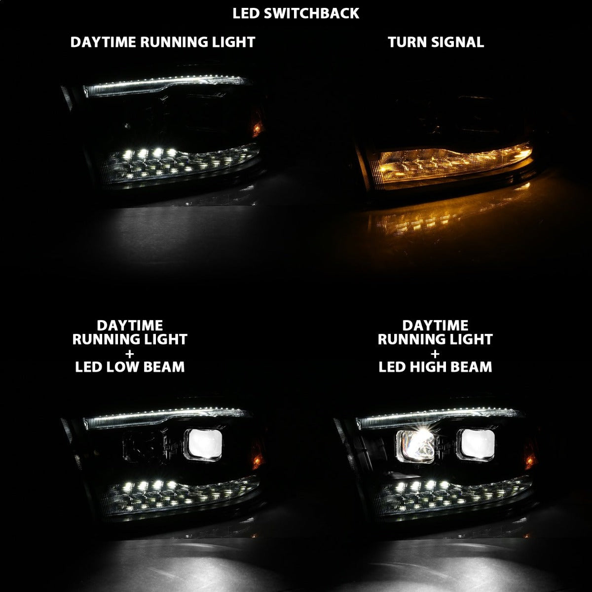 AnzoUSA 111464 LED Projector Plank Style Switchback Headlights Halo Black Amber (OE Style)