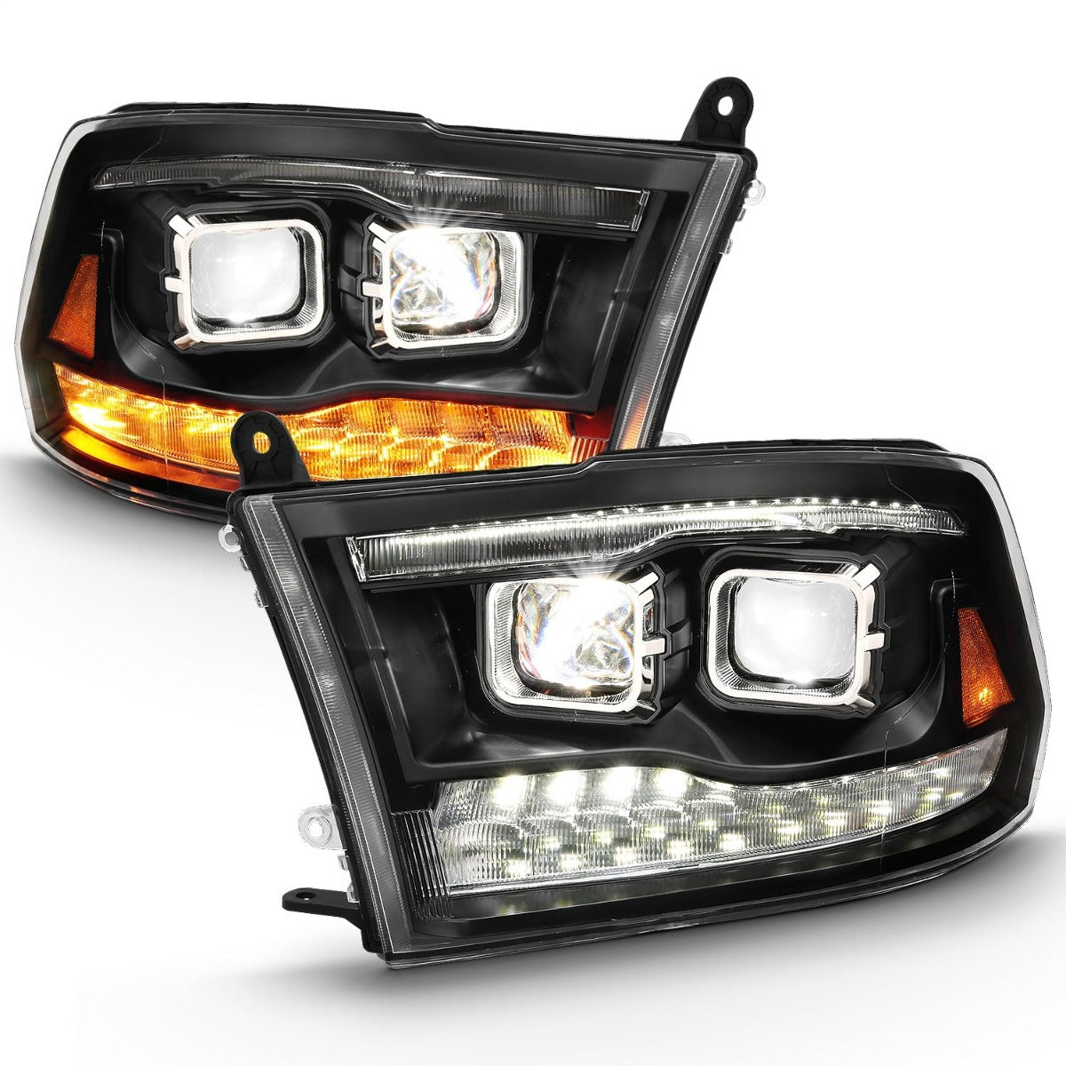 AnzoUSA 111464 LED Projector Plank Style Switchback Headlights Halo Black Amber (OE Style)