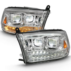 AnzoUSA 111465 LED Projector Plank Style Switchback Headlights Halo Chrome Amber (OE Style)