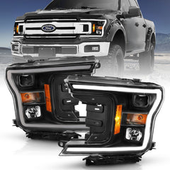 AnzoUSA 111467 Projector Plank Style Headlights Black Amber (Without Switchback)
