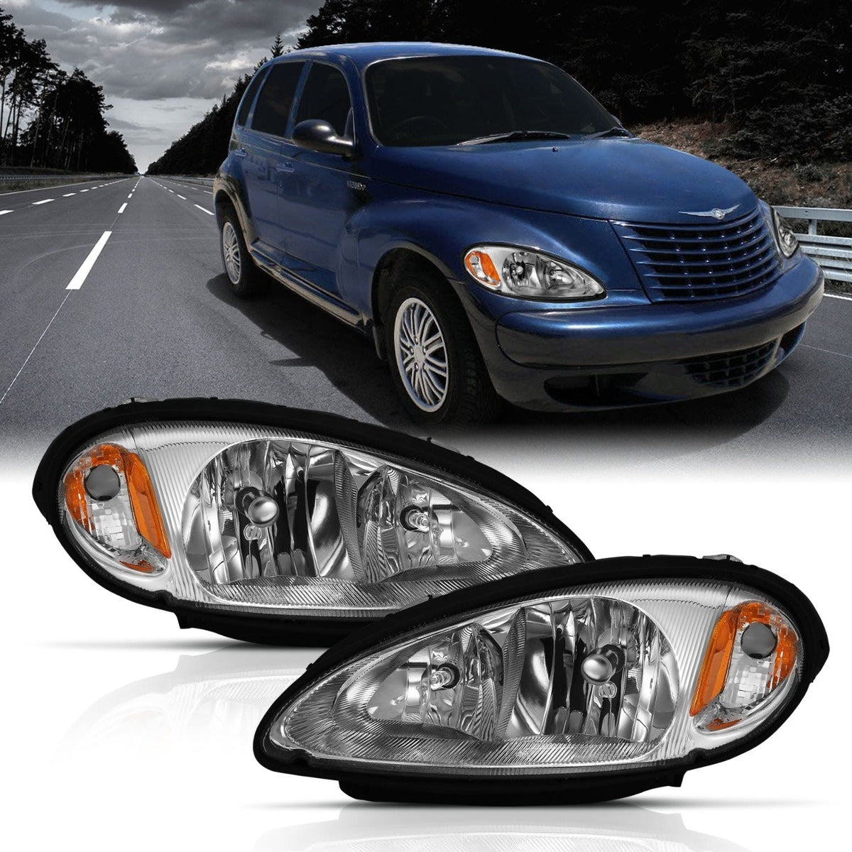 AnzoUSA 111472 Crystal Headlight Chrome Amber (OE)