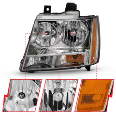 AnzoUSA 111475 Crystal Headlight Chrome Amber(OE)