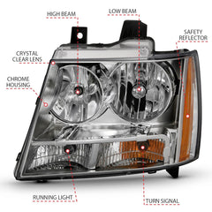AnzoUSA 111475 Crystal Headlight Chrome Amber(OE)