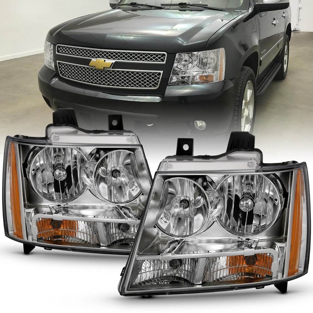 AnzoUSA 111475 Crystal Headlight Chrome Amber(OE)