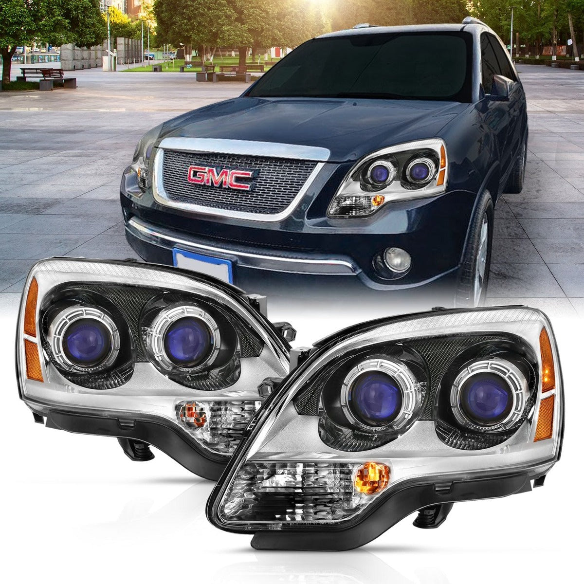 AnzoUSA 111476 Crystal Headlight Chrome Amber(OE)