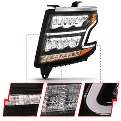 AnzoUSA 111478 LED Headlight Plank Style Black Clear with Sequential Amber