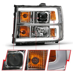 AnzoUSA 111483 Projector Headlight Plank Style Chrome with Clear Lens Amber
