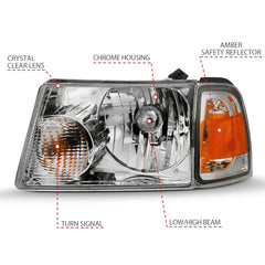 AnzoUSA 111484 Crystal Headlight Chrome with Corner Lights (OE Replacement)