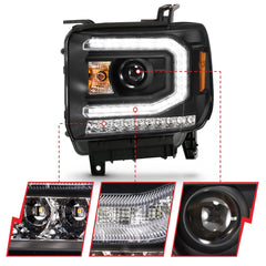 AnzoUSA 111485 Projector Headlight Plank Style Black, Sequential Amber Signal, HID Compatible