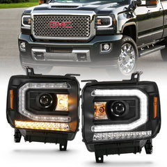 AnzoUSA 111485 Projector Headlight Plank Style Black, Sequential Amber Signal, HID Compatible