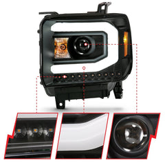AnzoUSA 111487 Projector Headlight Plank Style Black with Switchback (Halogen Type)