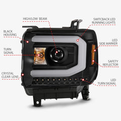 AnzoUSA 111487 Projector Headlight Plank Style Black with Switchback (Halogen Type)