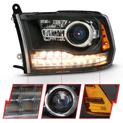 AnzoUSA 111489 Projector Headlights Plank Style Halo with Switchback Matte Black (OE Style)