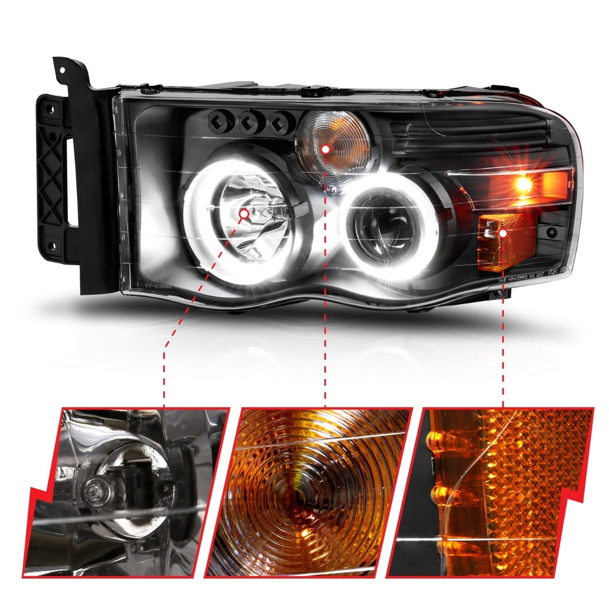 AnzoUSA 111490 Projector Headlights with Halo Black Clear Amber