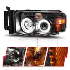 AnzoUSA 111490 Projector Headlights with Halo Black Clear Amber