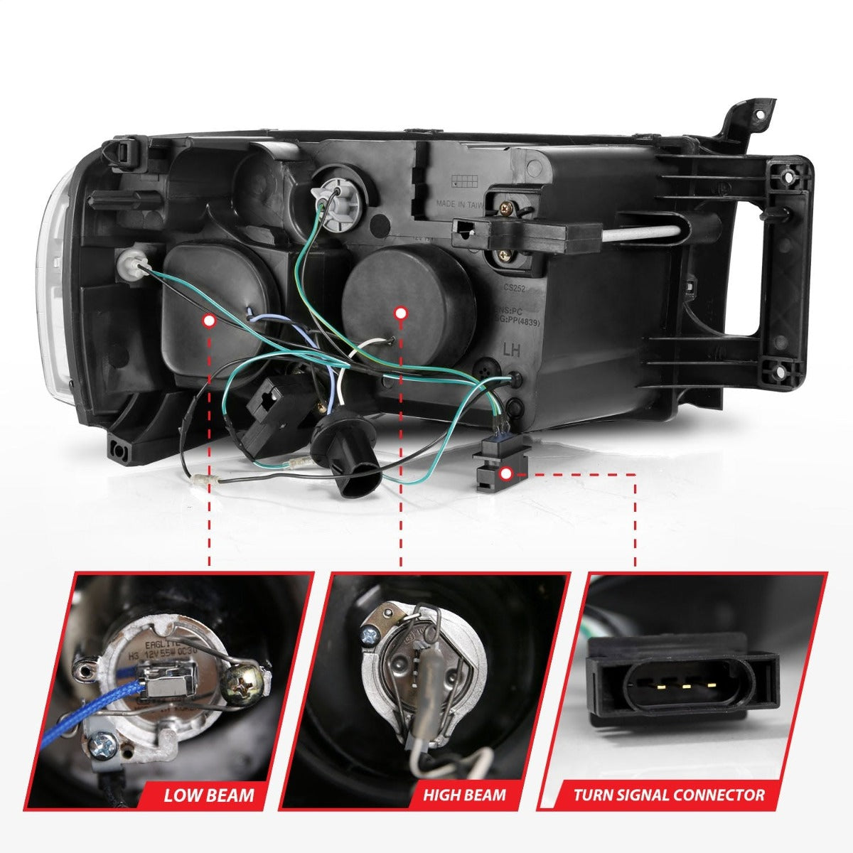 AnzoUSA 111490 Projector Headlights with Halo Black Clear Amber