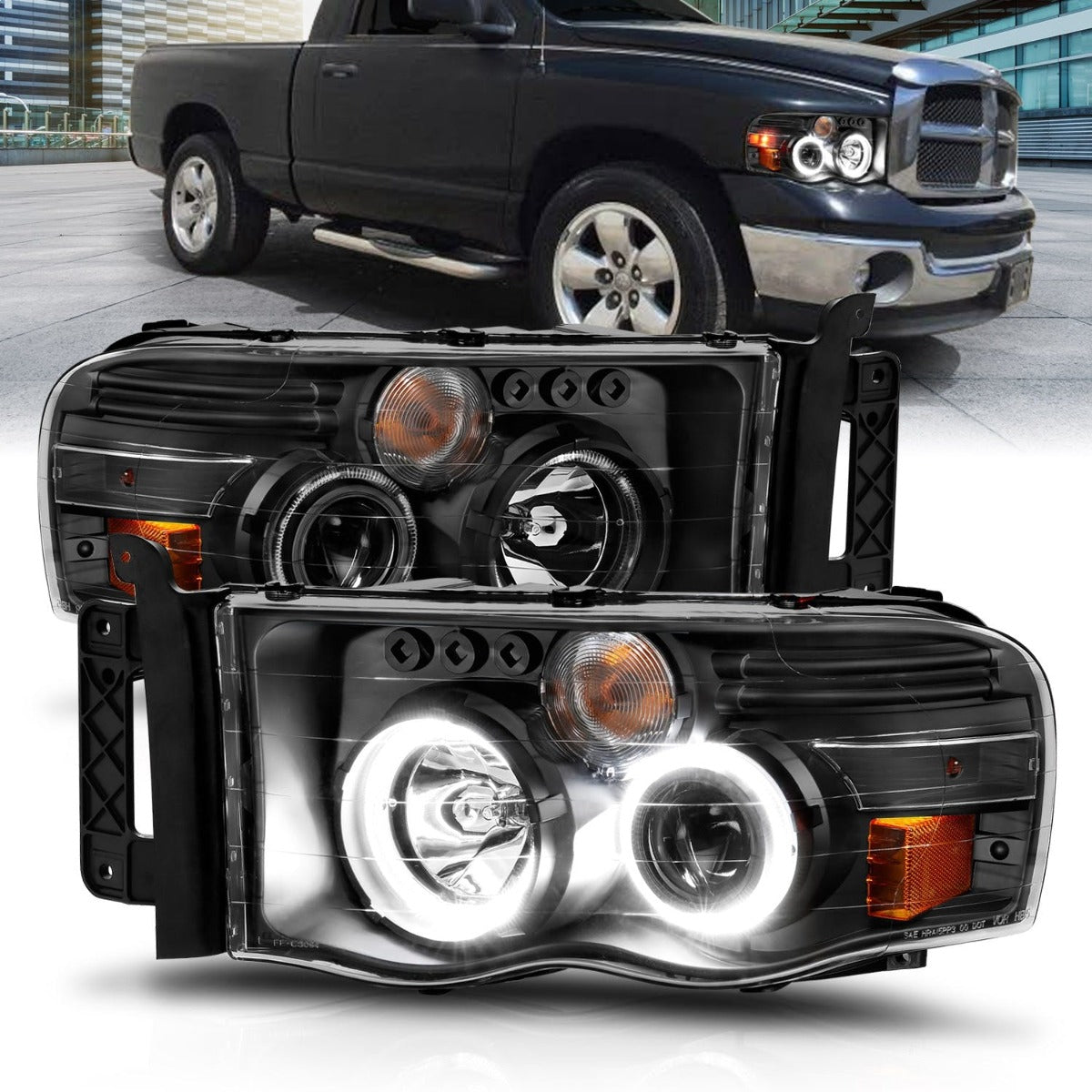 AnzoUSA 111490 Projector Headlights with Halo Black Clear Amber